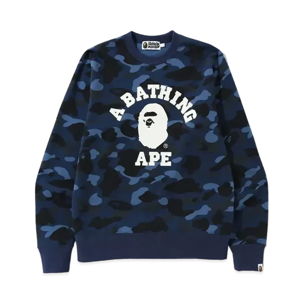 A BATHING APE Color Camo College Crewneck "Navy"
