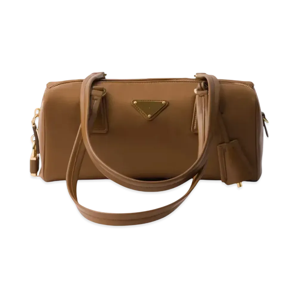 PRADA Re-Nylon and Leather Medium Top-Handle Bag with Padlock "Brandy"