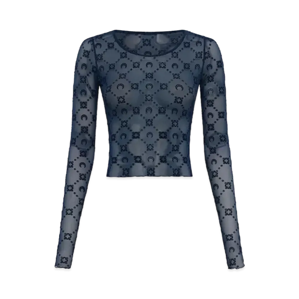 Marine Serre Recycled Mesh Flock Second Skin Crop Top "Navy"
