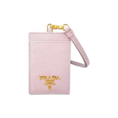 PRADA Saffiano Leather Badge Holder "Alabaster Pink"