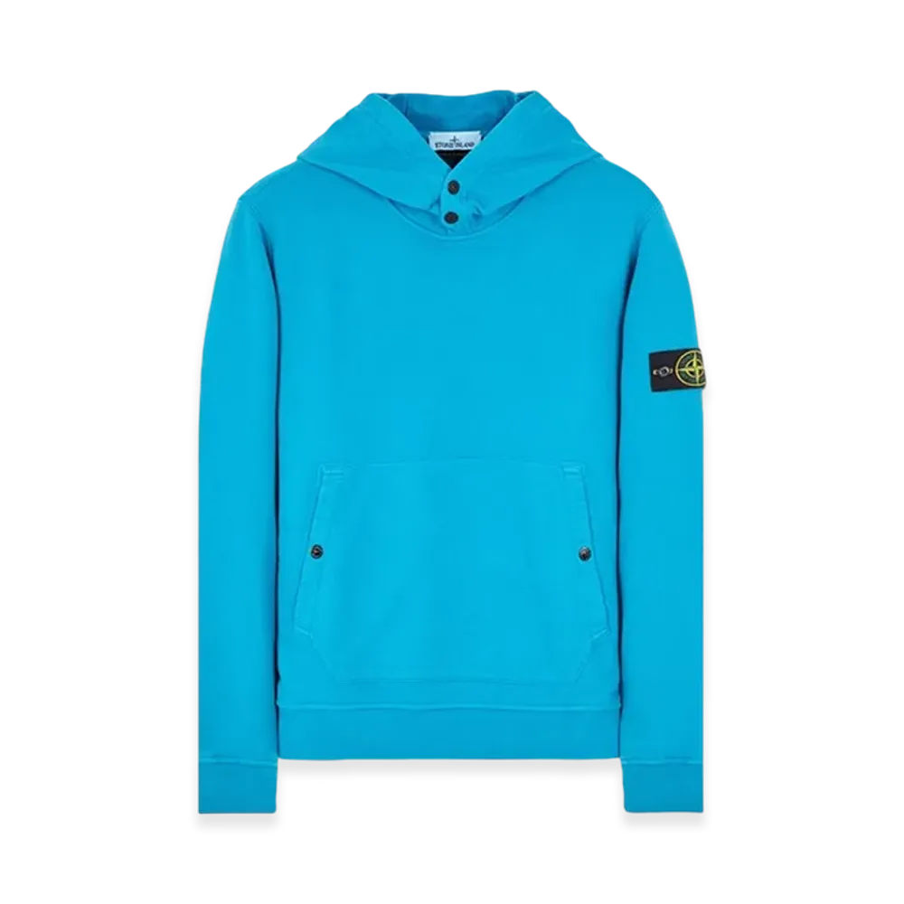 Stone Island 61720 Brushed Cotton Fleece Garment Dyed Crewneck Hooded Sweatshirt - 23FW "Turquoise"