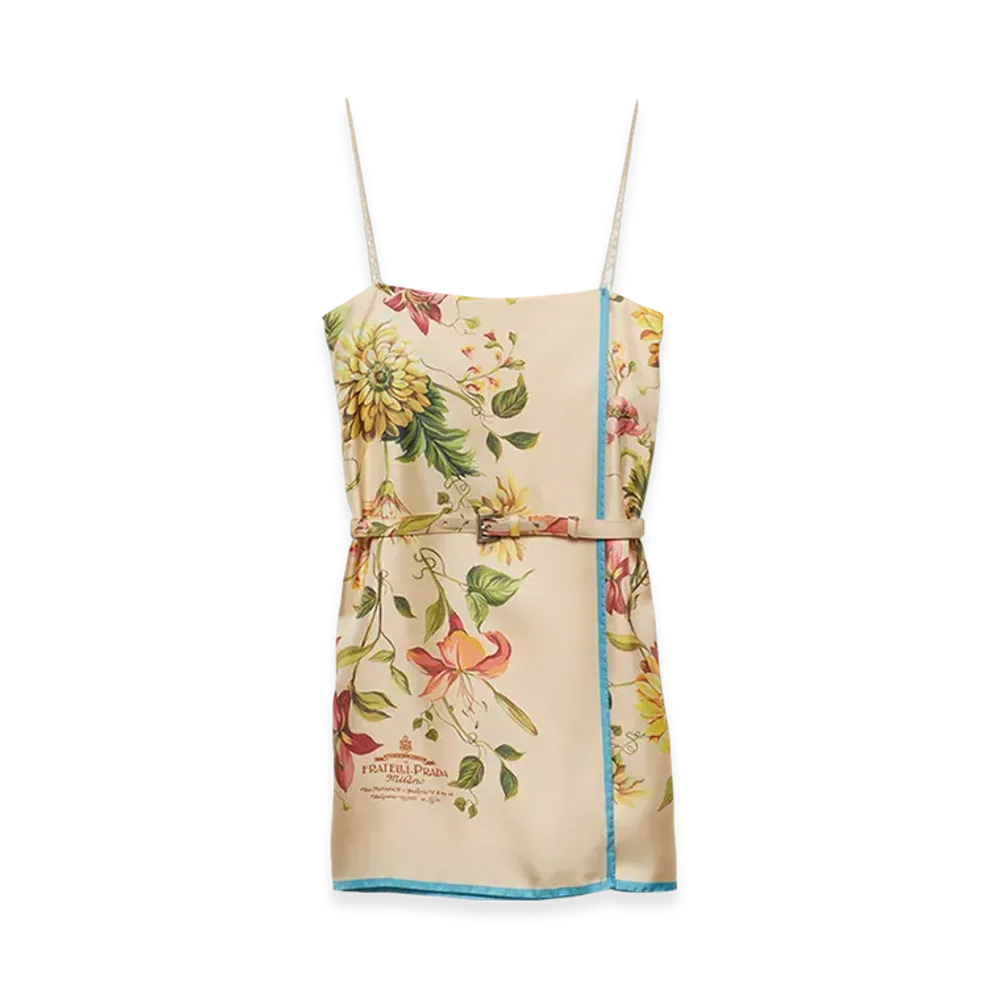 PRADA Women's Printed Silk Twill Mini Dress "Vanilla"
