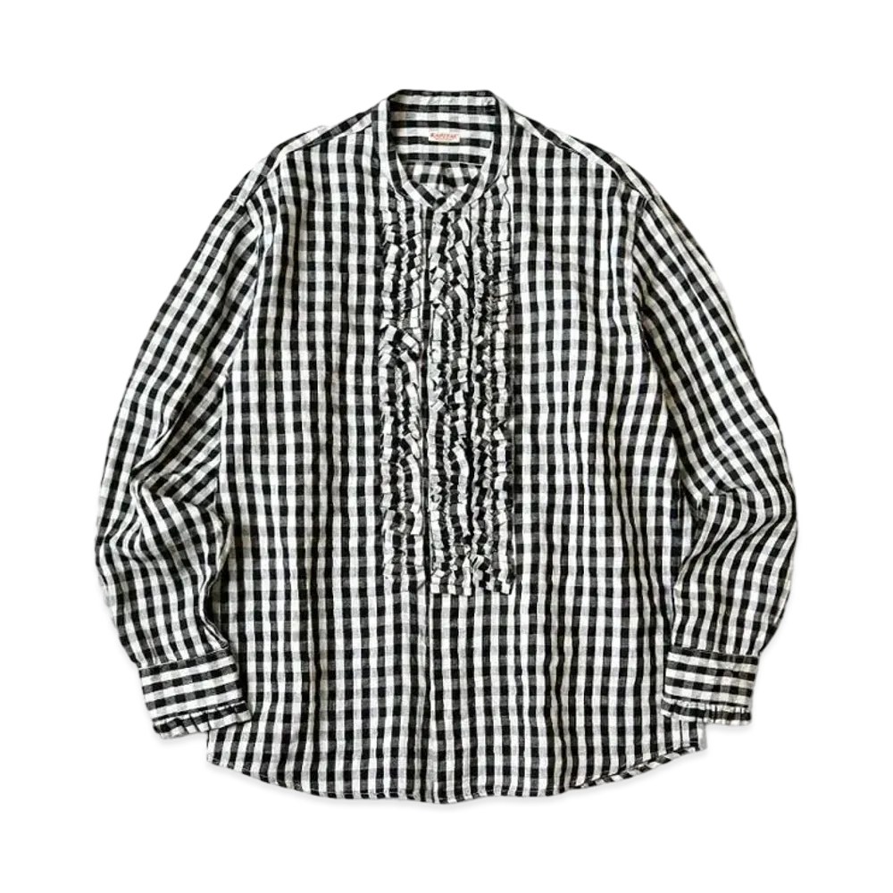 KAPITAL Twill Gingham Frills Prague Shirt "Black"