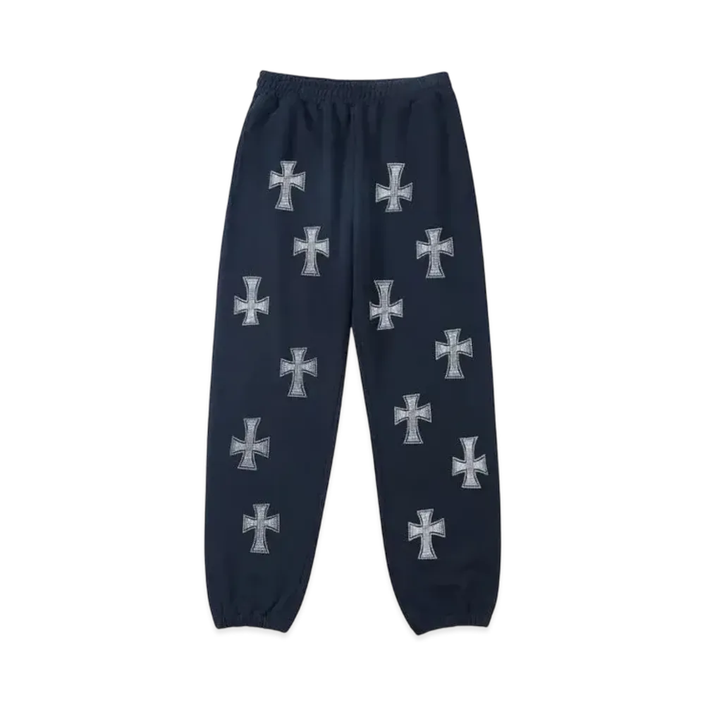 Unknown London Cross Rhinestone Joggers "Navy"