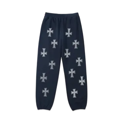 Unknown London Cross Rhinestone Joggers "Navy"