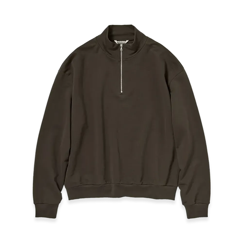 AURALEE Women's Super High Gauge Sweat Half Zip P/O "Dark Brown"