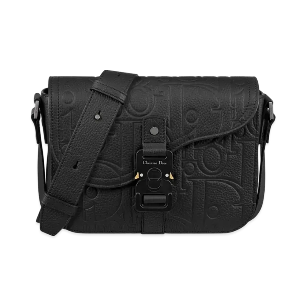 Dior Small Saddle Messenger Bag with Flap Dior Gravity Leather and Grained Calfskin "Black"