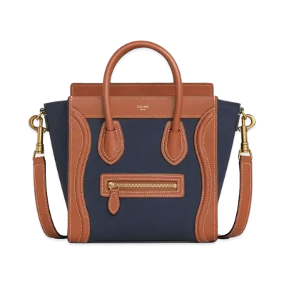 CELINE Nano Luggage Bag In Textile And Calfskin "Navy/Tan"
