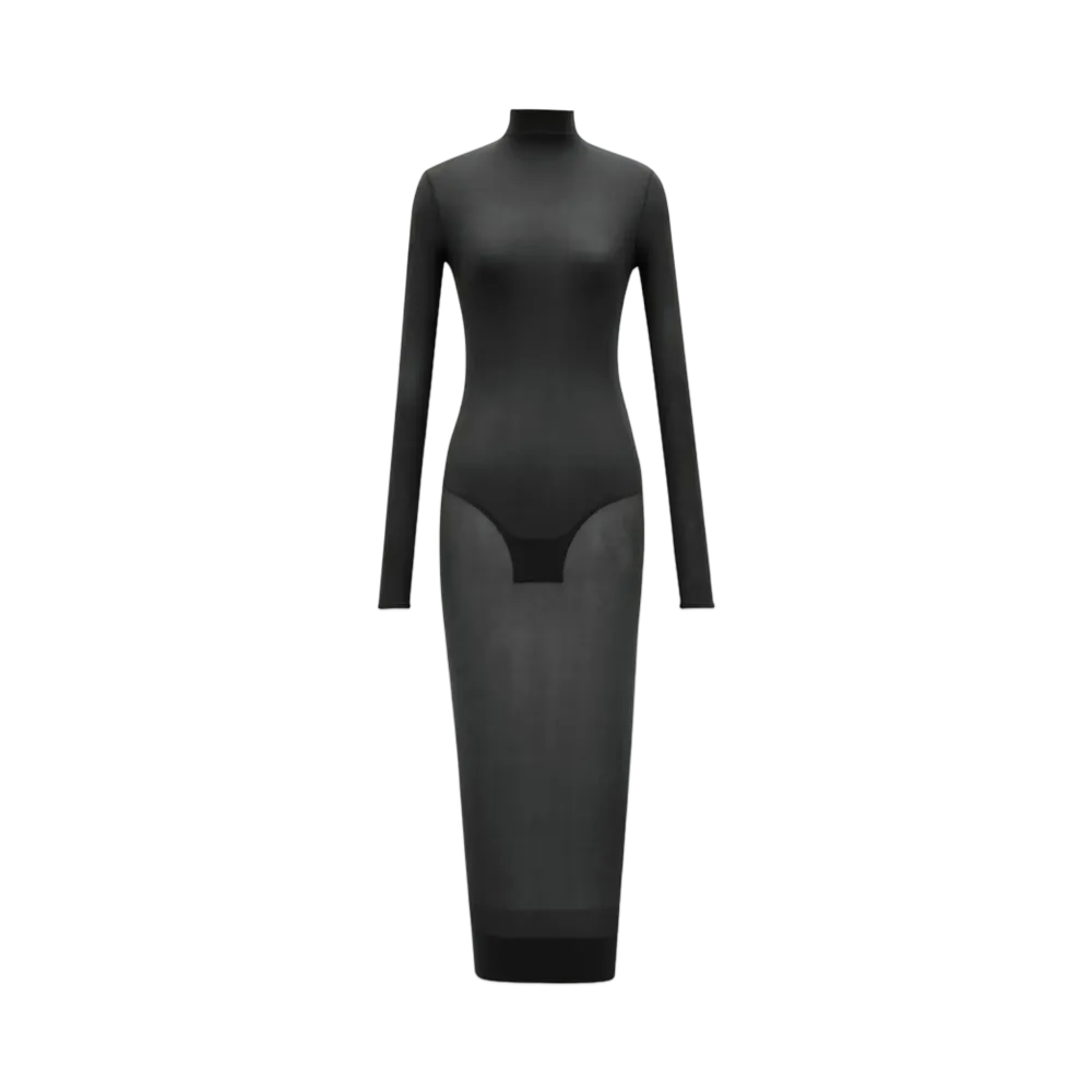 Saint Laurent Women's Turtleneck Dress in Stretch Jersey "Black"