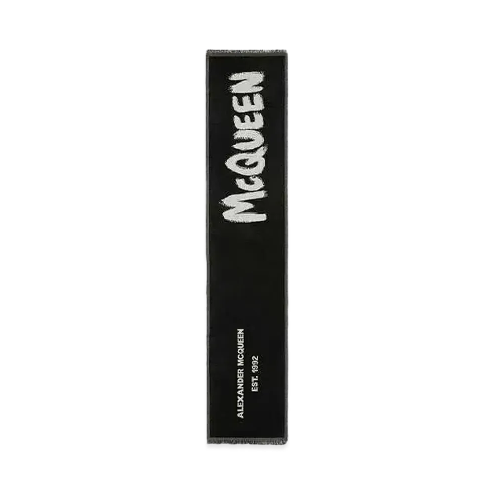 Alexander McQUEEN Oversized McQueen Graffiti Scarf "Black/Ivory"