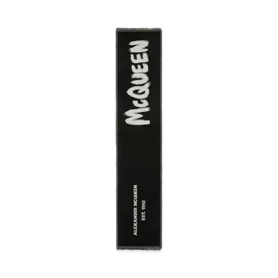 Alexander McQUEEN Oversized McQueen Graffiti Scarf "Black/Ivory"