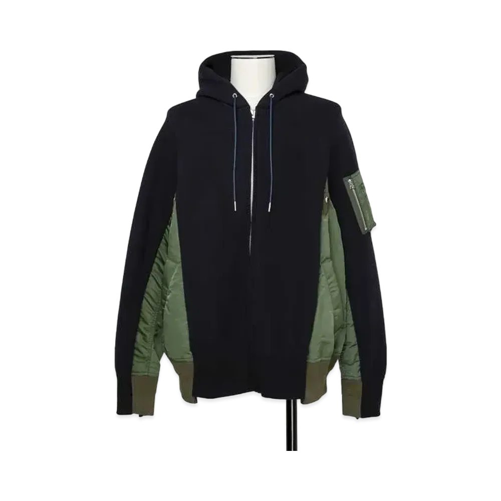 sacai Sponge Sweat x MA-1 Zip Hoodie "Navy"