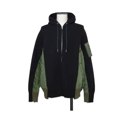 sacai Sponge Sweat x MA-1 Zip Hoodie "Navy"