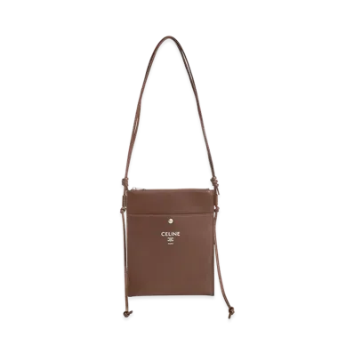 CELINE Sharp Pouch Shiny Lambskin Leather "Brown"