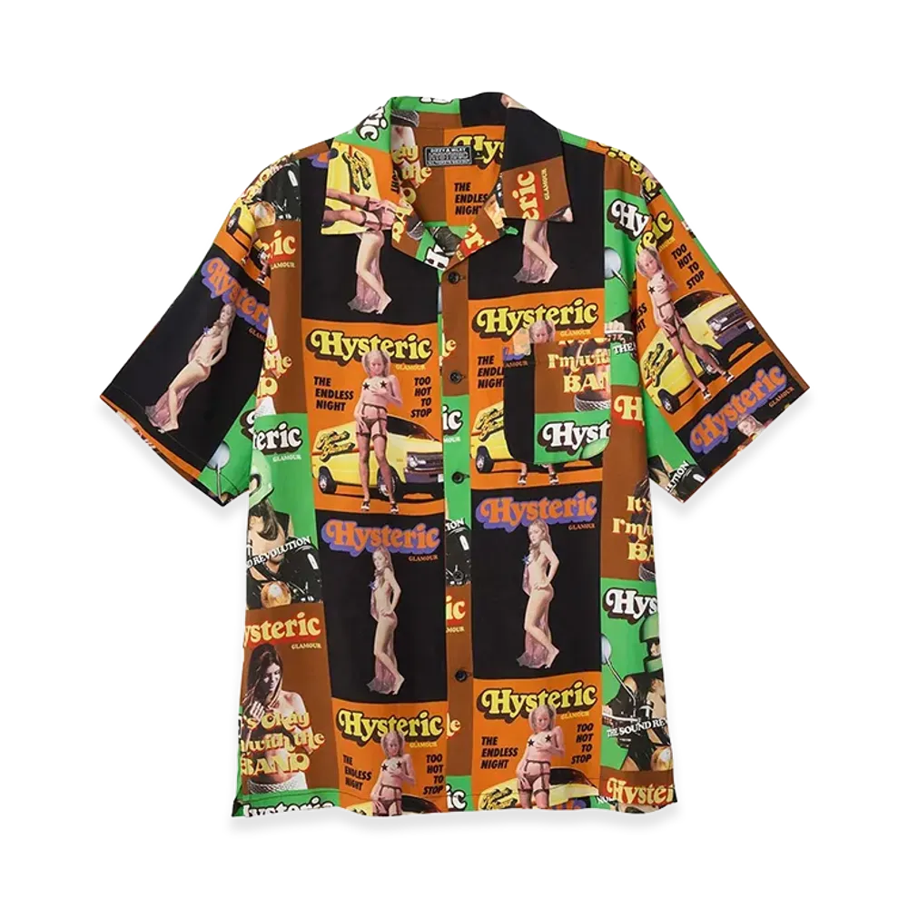 HYSTERIC GLAMOUR HG Magazine Open Collar Shirt "Multi"