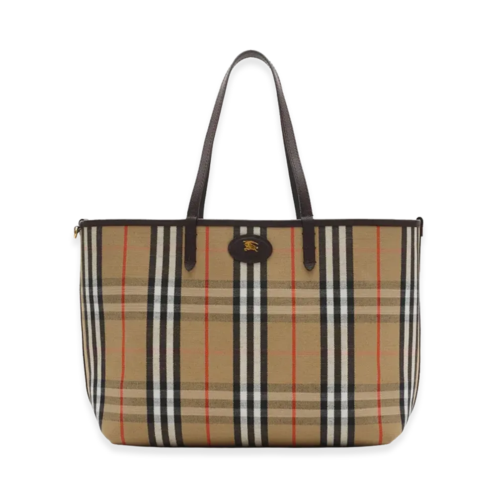 Burberry Women's Medium Reversible Bloomsbury Tote "Peat Brown/Sand Beige"
