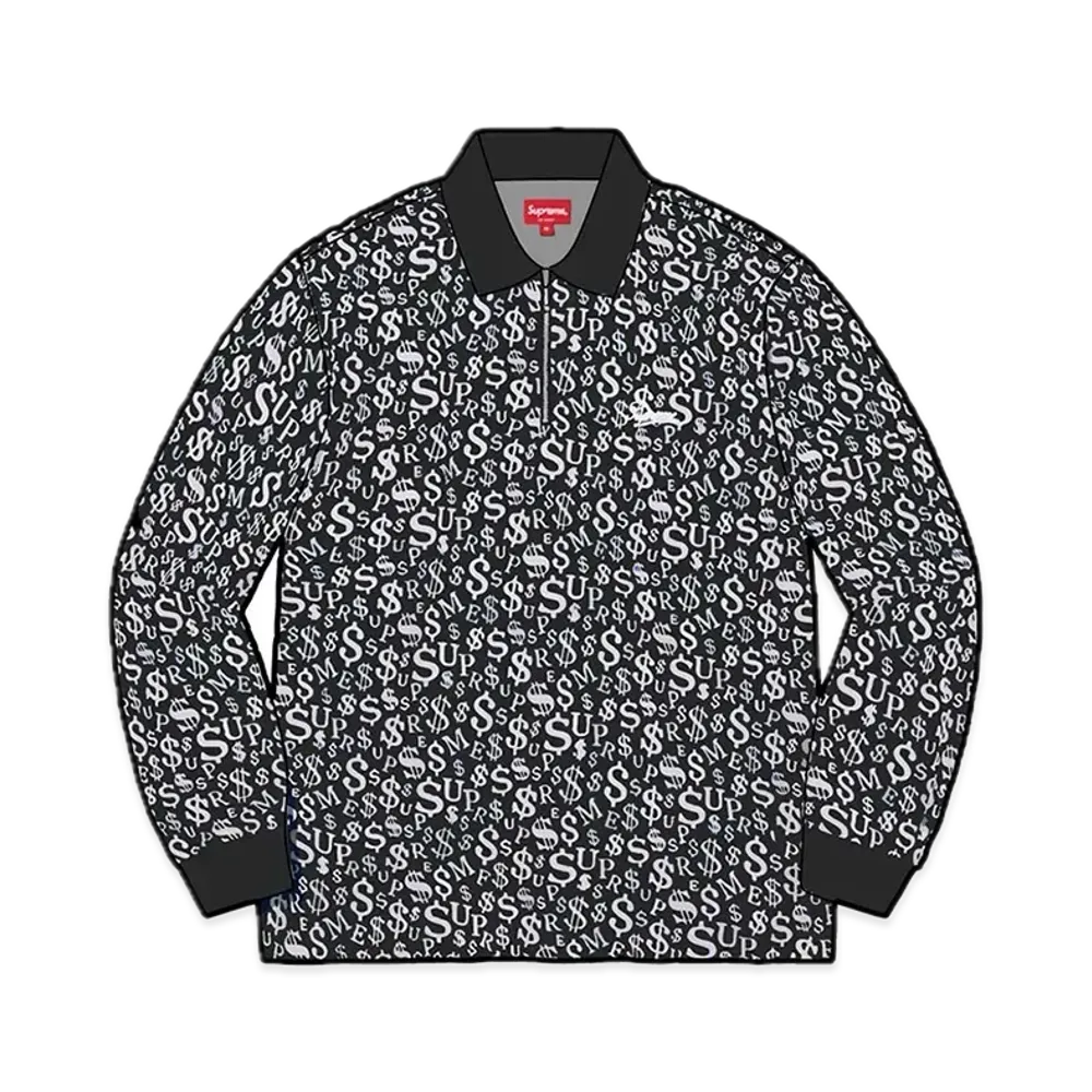 Supreme Currency Jacquard Zip L/S Polo "Black"