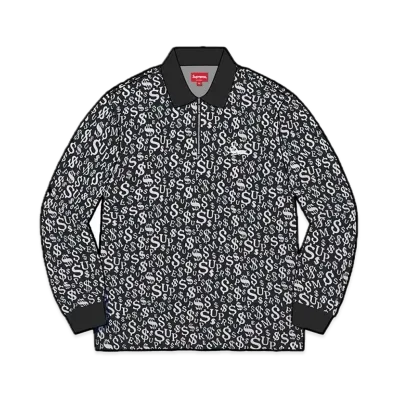 Supreme Currency Jacquard Zip L/S Polo "Black"
