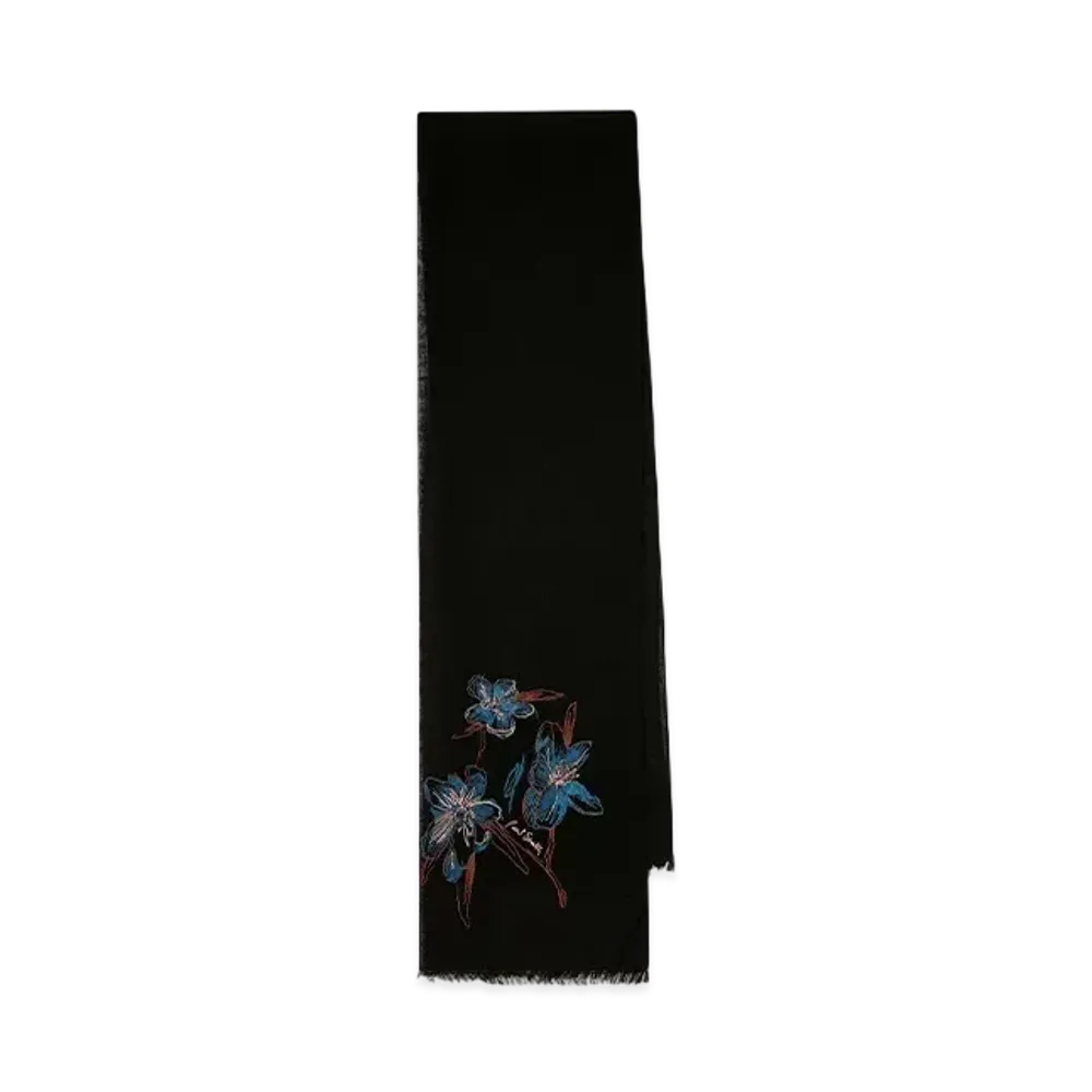 Paul Smith Magnolia Embroidered Scarf "Black"