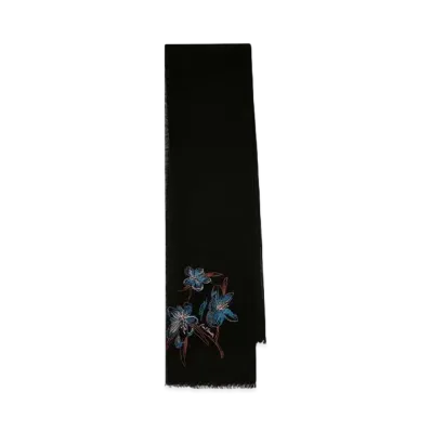 Paul Smith Magnolia Embroidered Scarf "Black"
