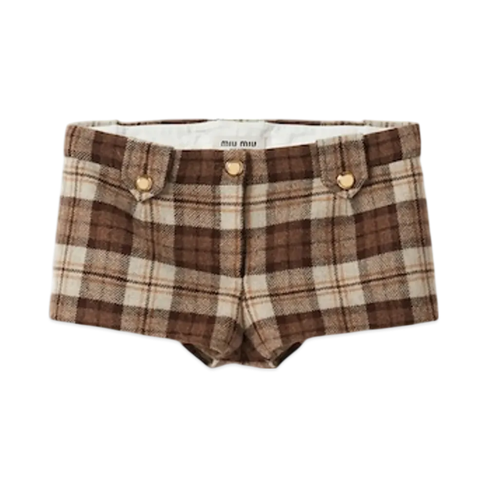 MIU MIU Women's Checked Shorts "Cocoa Brown"