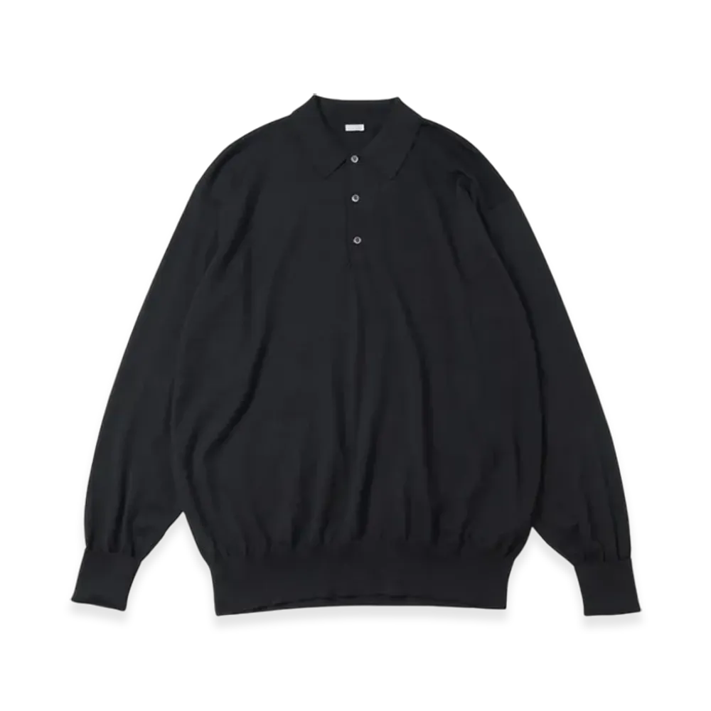 A.PRESSE Wool Knit L/S Polo Shirts "Black"