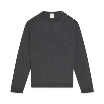 Courreges Shoulder Snaps Light Wool Sweater "Mix Medium Grey"