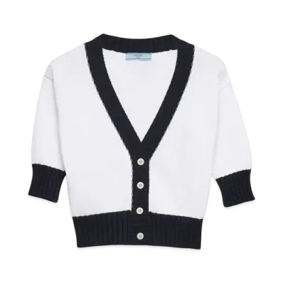 PRADA Women's Cotton Cardigan "White/Navy"