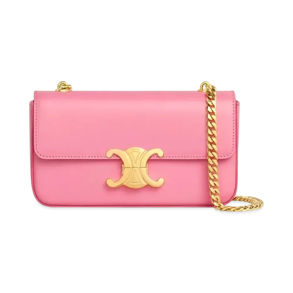 CELINE Chain Shoulder Bag Triomphe in Shiny Calfskin "Flamingo"