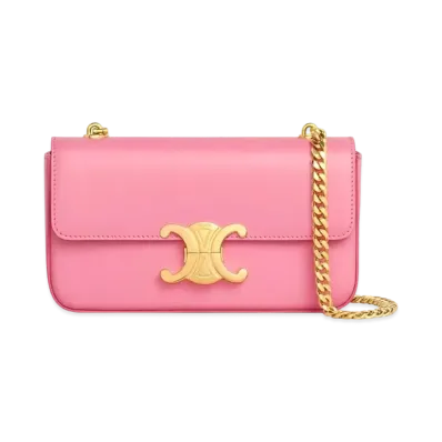CELINE Chain Shoulder Bag Triomphe in Shiny Calfskin "Flamingo"