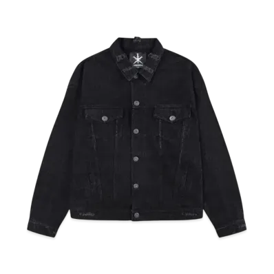 Unknown London Multi Logo Laser Printed Denim Jacket "Black"