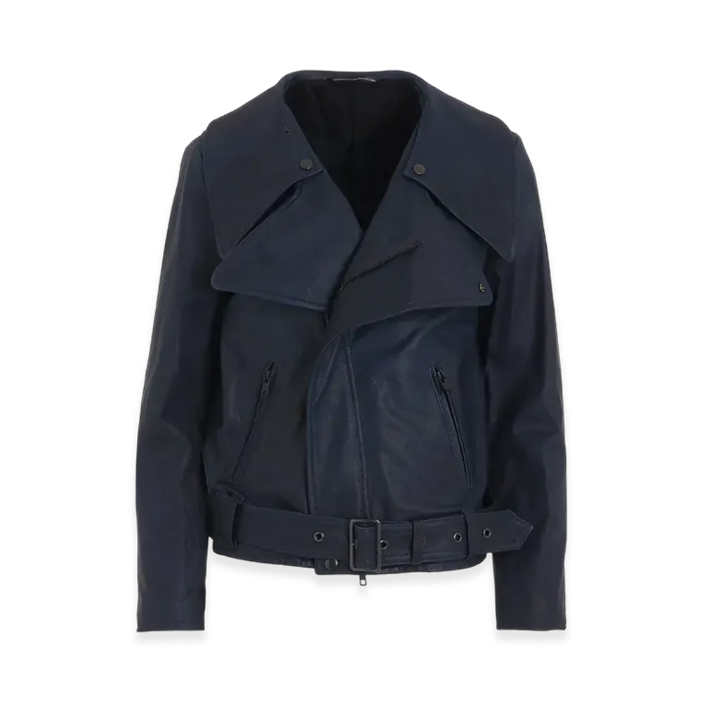 Y's Indigo Mud Dyed Leather Biker Jacket "Navy"