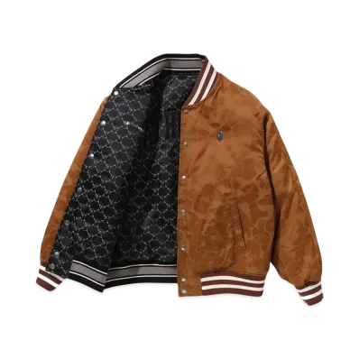 A BATHING APE Solid Camo Jacquard Nylon Reversible Bomber Padded Jacket "Beige"
