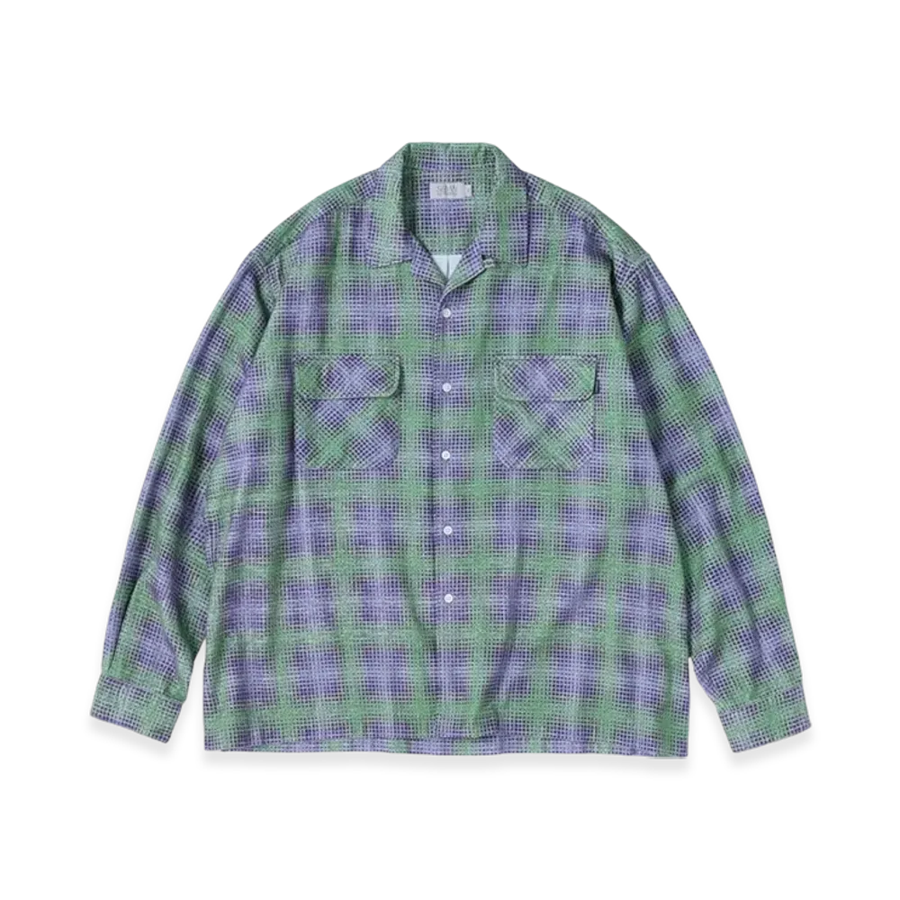 SEDAN ALL-PURPOSE Printed Plaid Flannel Open Collar Shirt "Green"