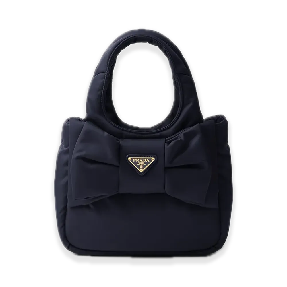 PRADA Padded Re-Nylon Mini Bag with Bow "Navy"