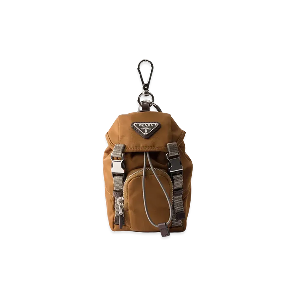 PRADA Mini Icon Re-Nylon x Leather Keychain Charm "Brandy"
