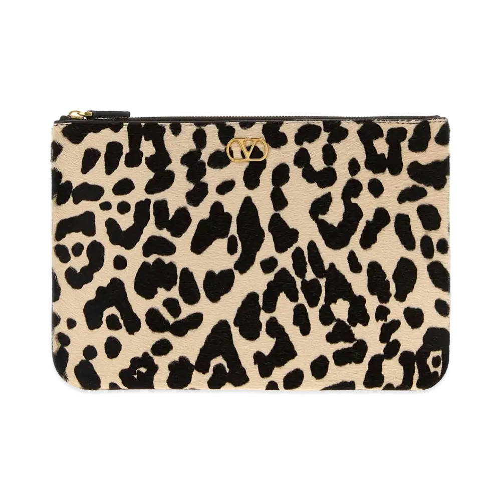 Valentino Women's Calf Hair Vlogo Signature Pouch "Printed/Animal Print"