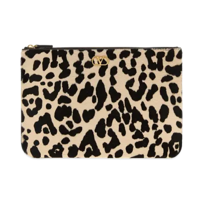 Valentino Women's Calf Hair Vlogo Signature Pouch "Printed/Animal Print"