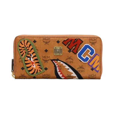 A BATHING APE / MCM Shark Zip Around Wallet Visetos Large Cognac "Brown"