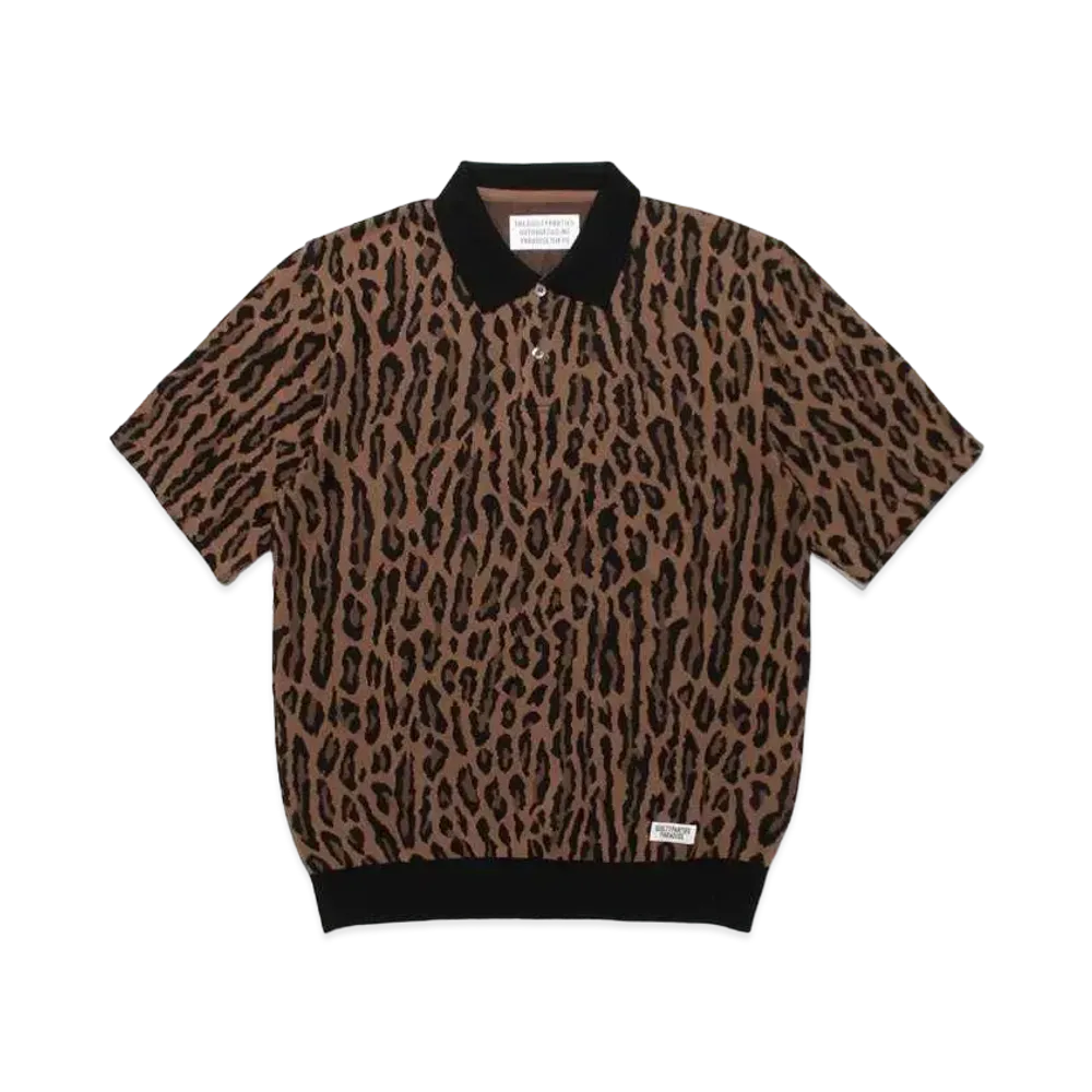 WACKO MARIA LEOPARD KNIT JAQUARD POLO SHIRT "Brown"