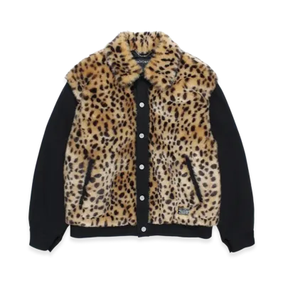 WACKO MARIA Faux Leopard Fur Denim Grizzly Jacket "Black"