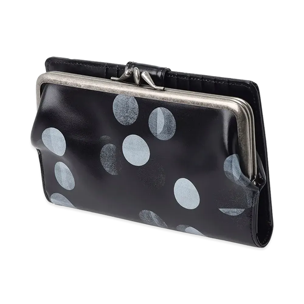 Y's Dot Print Glossy Smooth Leather Long Wallet "Black"