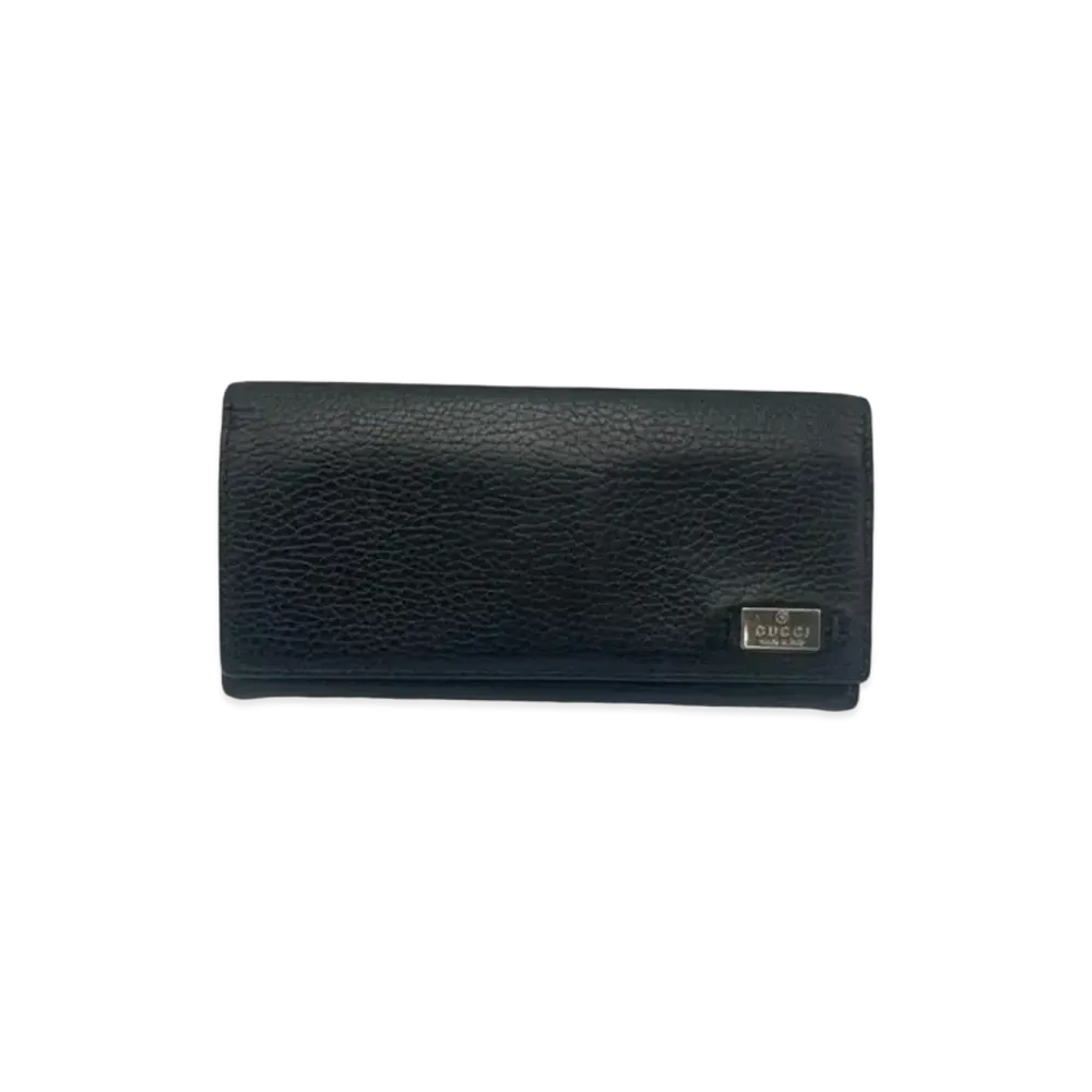 GUCCI Bi-Fold Wallet Logo Plate Leather "Black"