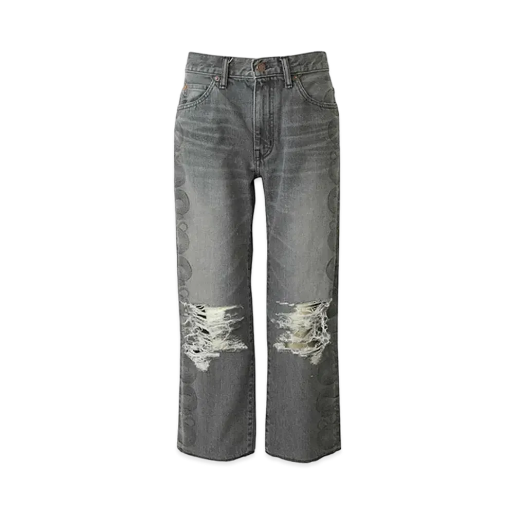 HYSTERIC GLAMOUR Snake Loop 8/10th Length Distressed Denim Pants "Black"