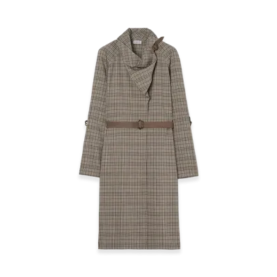 Burberry Women's Scarf Collar Check Wool Dress "Linen Beige/Mole Grey"