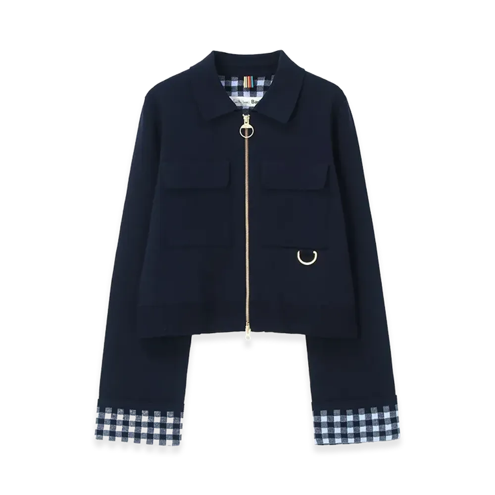 Barbour x Paul Smith Women's Whitby Knitted Zip-Up Jacket "Navy"