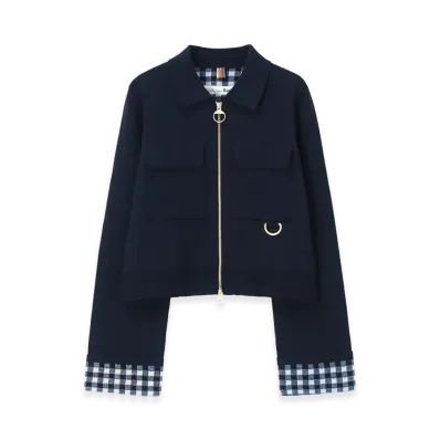 Barbour x Paul Smith Women's Whitby Knitted Zip-Up Jacket "Navy"