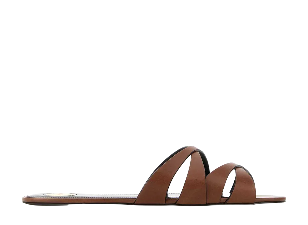 Saint Laurent Women's Leather Chandelle Slippers "Brown"