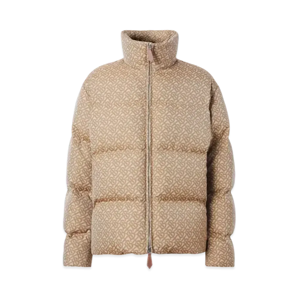 Burberry Men's Monogram Jacquard Puffer Jacket "Soft Fawn"