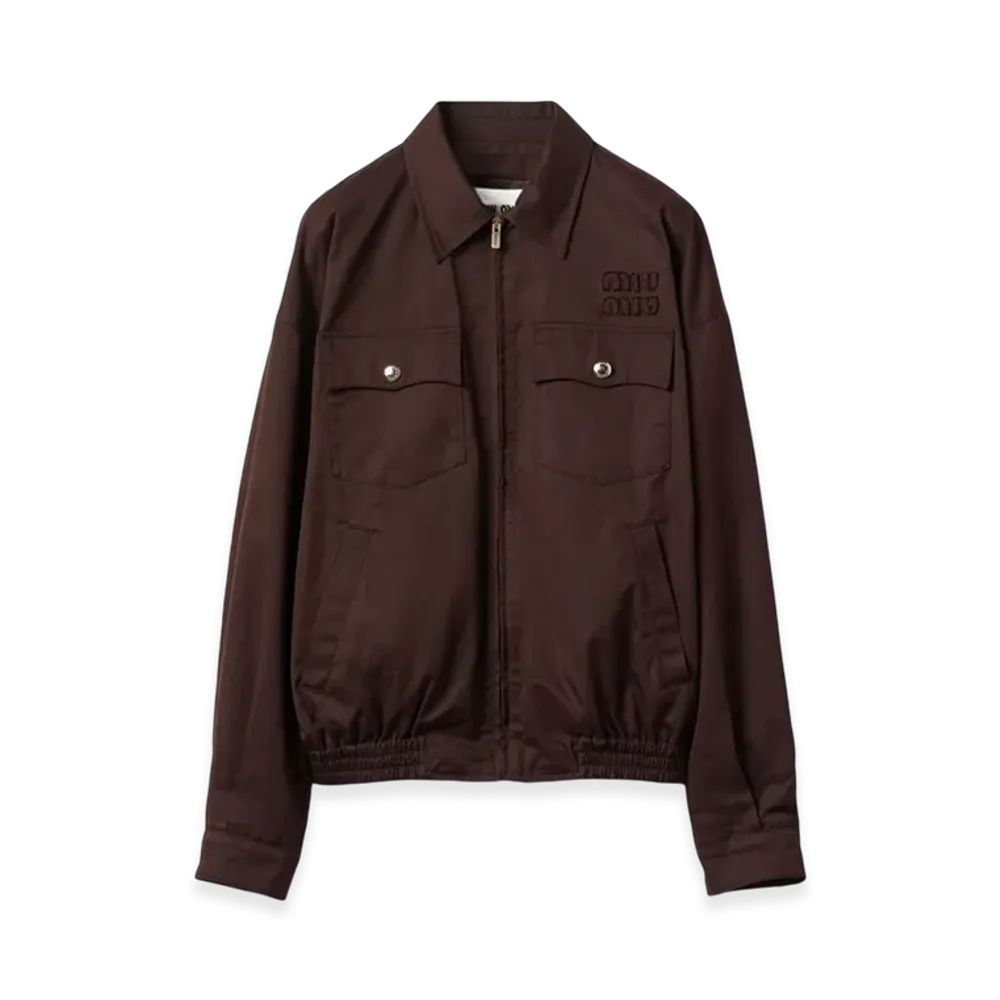 MIU MIU Women's Washed Gabardine Blouson Jacket "Cocoa Brown"